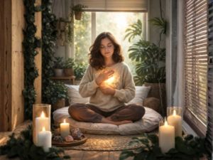 femme calme retrouvant la paix intérieure après une période difficile