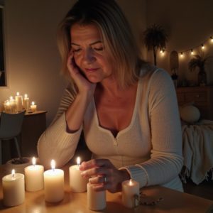 Femme fatiguée dans une ambiance apaisante, symbole du besoin de retrouver son centre après des échanges épuisants