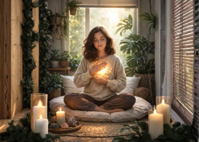 femme calme retrouvant la paix intérieure après une période difficile