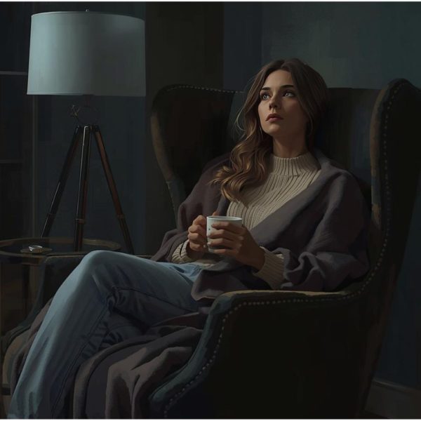 Femme assise montrant des signes d'épuisement, de stress et d'hypervigilance somatique, illustration du système nerveux bloqué en mode survie.